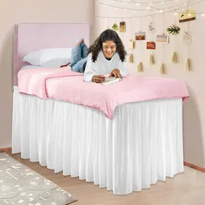 Dorm Bed Skirt for Twin-XL - 32" Drop College Dorm Room Bed Skirt, Pre-Shrunk Long Bed Skirt, Cute Ruffled Style Dorm for Students Girl Decoration & Hide The Clutter (White)