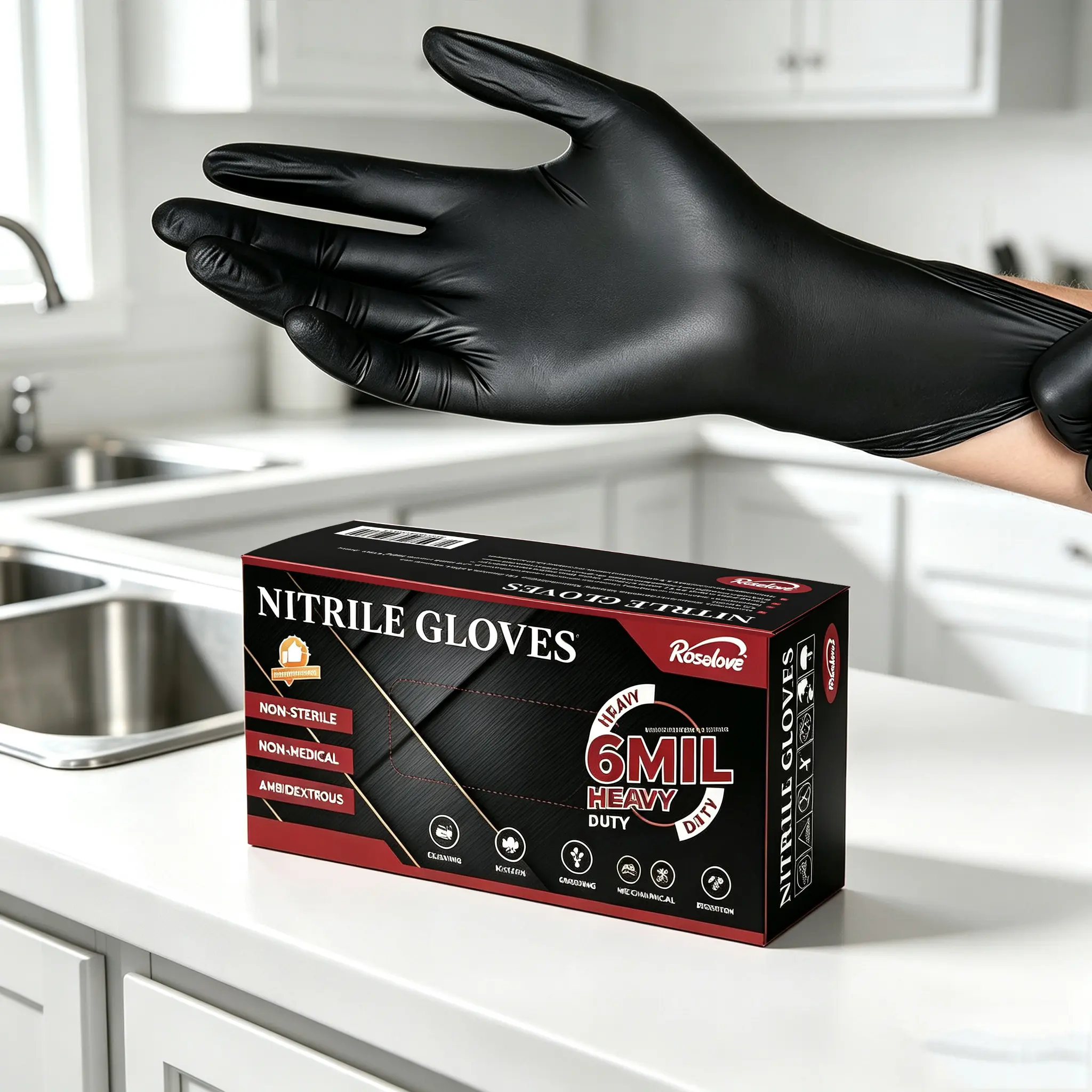 LIAPU  6 Mil Disposable Nitrile Gloves, 100 Count, Food Safe, Latex-Free & Powder-Free, Heavy-Duty Gloves for Hair Coloring, Salon Use, Cleaning, Food Handling, Automotive & DIY