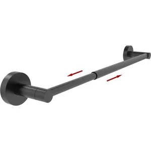 Adjustable Towel Bar 13.7 to 24 Inch Bathroom Single Towel Bar Black Stainless Steel Modern Wall Mounted Round Towel Holders, Matte Black