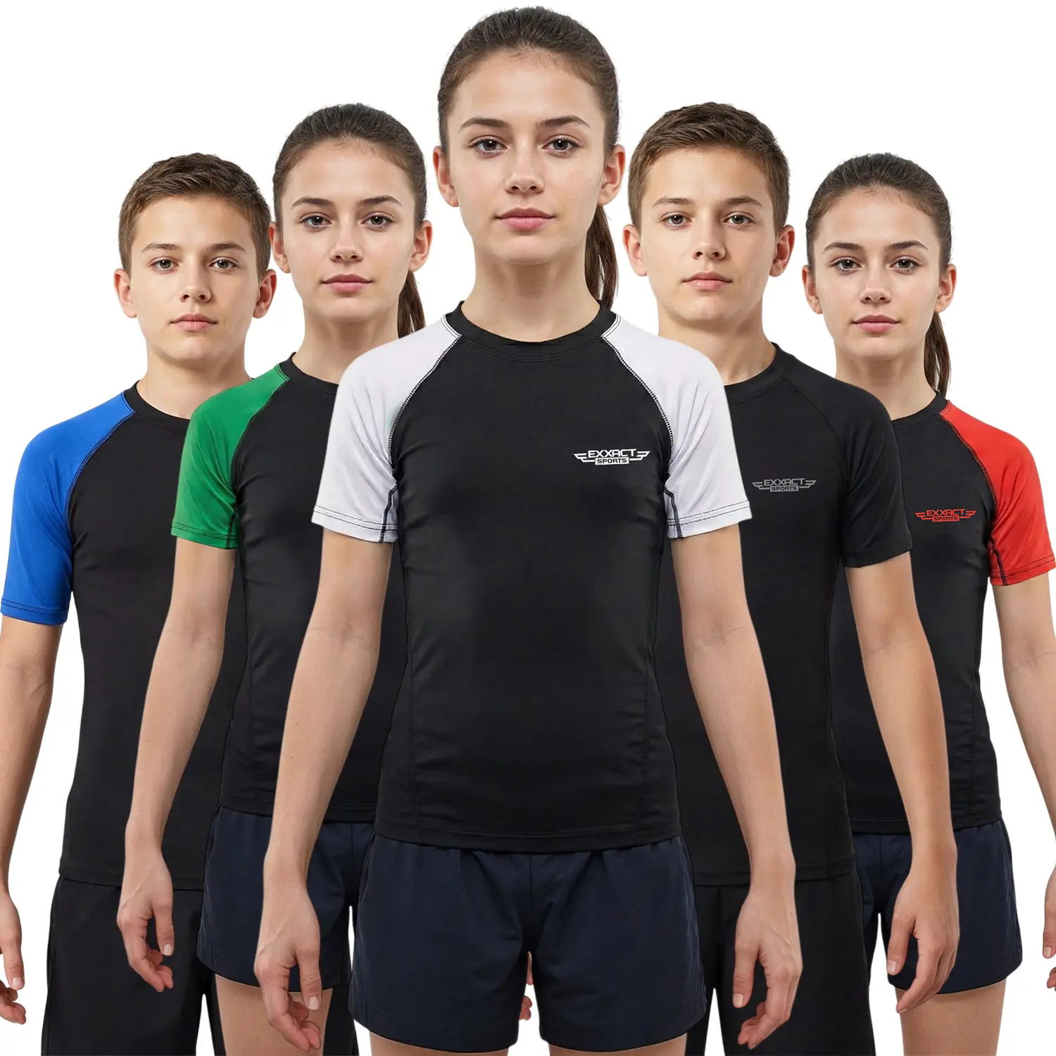 Exxact Sports Kids' IBJJF Ranked Rashguard - Short Sleeve Compression Fit Top with 4-Way Stretch for BJJ, Wrestling & MMA