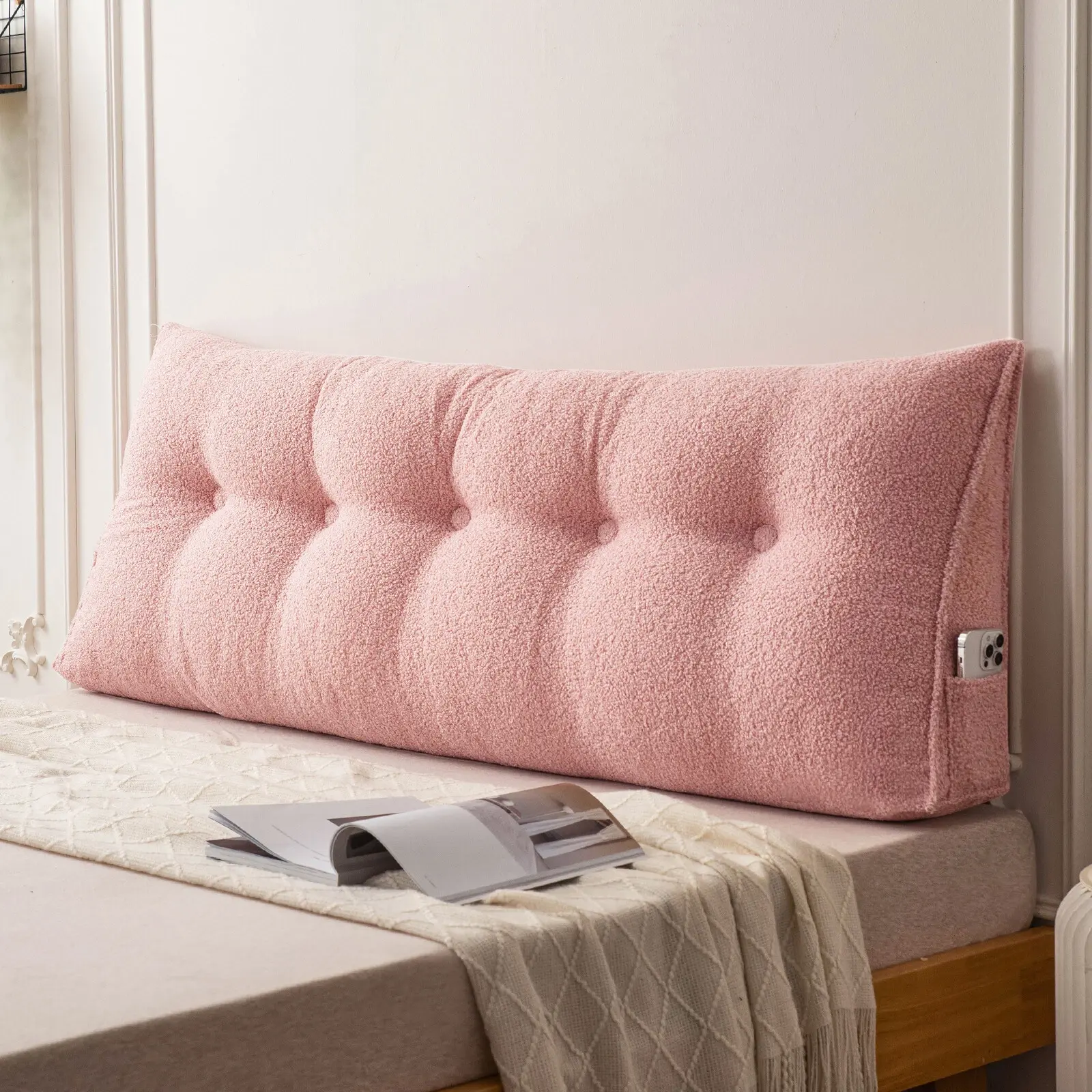 High-quality Teddy Velvet Triangle Reading Pillow Wedge Headboard Extra Large Back Support Pillow Daybed Bolster Backrest Cushion