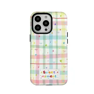 Colorful grid 2-in-1 film case suitable for iPhone 17 16 Pro Max 16 Plus 15 Pro 14 13 12 11, it is the perfect gift for Valentine's Day, birthdays, New Year and Easter Case, Iphone Case Replacement, Grid Design Case, Geometric Print Case, Decorative Iphon