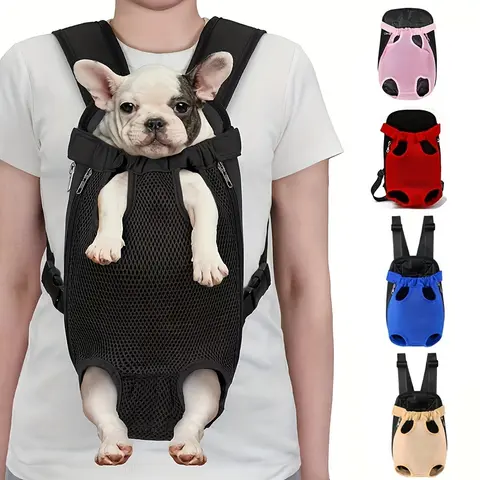 Solid Black Comfortable Fabric Puppy Carrier Backpack with Backpack Strap for Small Dogs & Cats - Puppy Carrier Purse, Legs-Out Design, Hands-Free Carry, Outdoor Use, Easy Transport Front Pocket