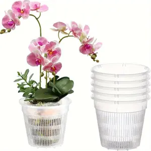 Five-piece orchid pots with drainage holes, transparent breathable trough plastic pots, suitable for indoor and outdoor terraces