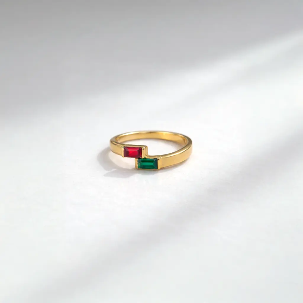 Two Birthstone Ring, Double Baguette Birthstone Ring, Couple Birthstone Ring, Birthstone Keepsake Ring, Birthstone Customized Ring For Her