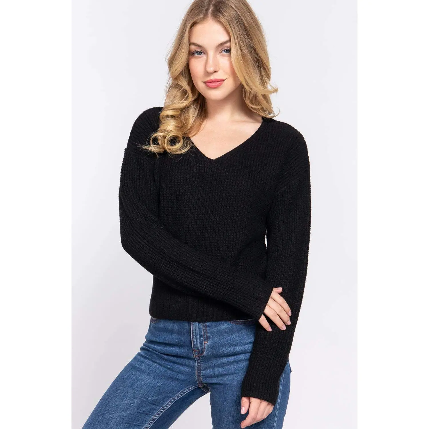Dolman Slv Strappy Open Back Sweater
