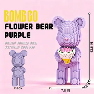 Bombgo Pixel Bear Building Block,Purple Flower Bear,2000 pcs,Bear Toys,Birthday Gift,Christmas Gift,Educational Building Blocks,Trend Decoration,Cool Gifts,Brick,Family Bonding