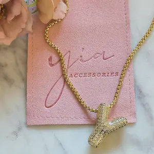 Gold Filled Initial Crystal Necklace for Women, Dainty Letter Pendant with Sparkle Bubble Cubic Cut Crystals, Adjustable 17+2 in Chain Fashion Jewelry, Adjustable Necklace