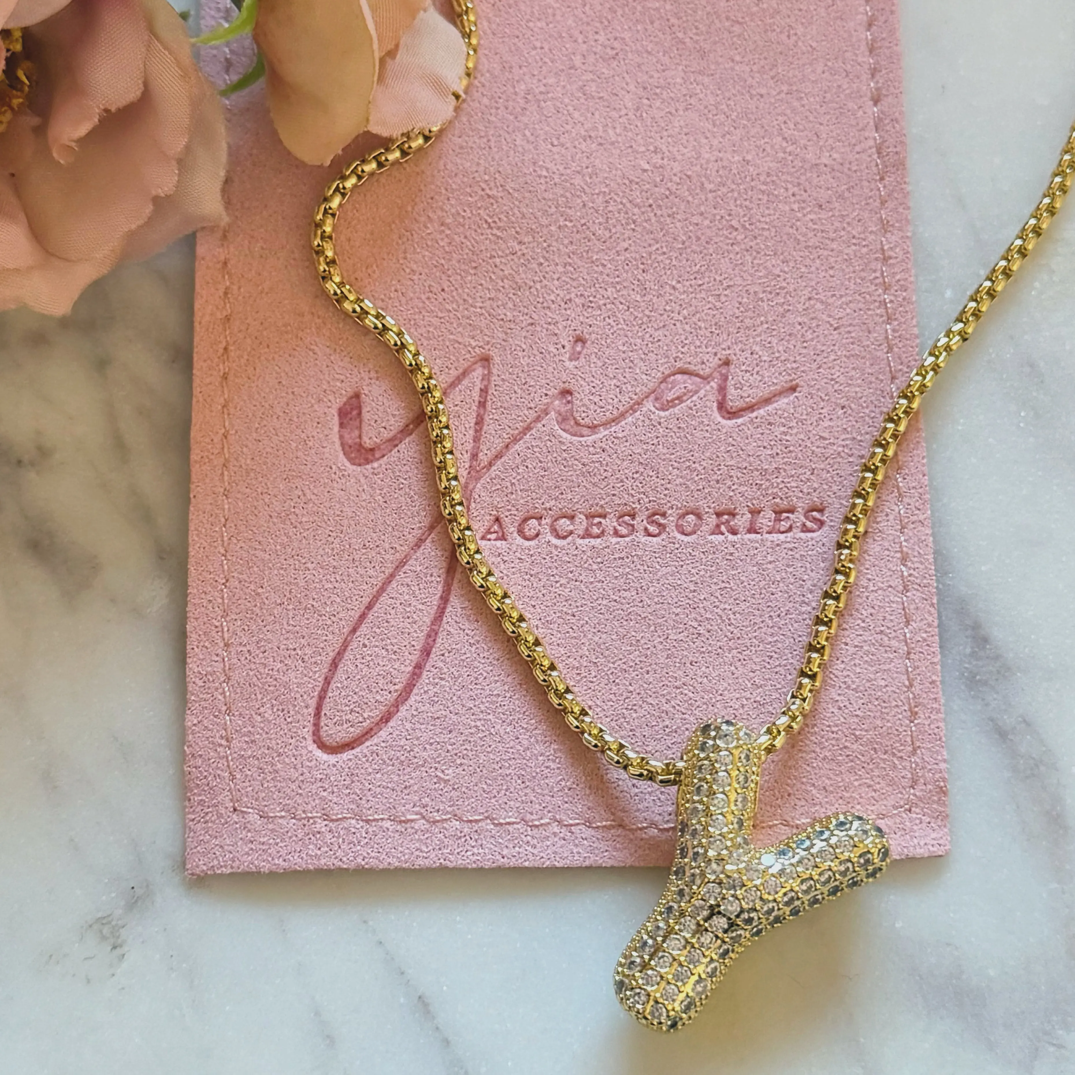Initial Pendant Necklace for Women, Dainty Gold Filled Fashion Jewelry with Sparkle Bubble Cubic Cut Crystals, Adjustable 17-Inch Chain, Adjustable Necklace, 17 Inches, Necklace Jewelry Extender