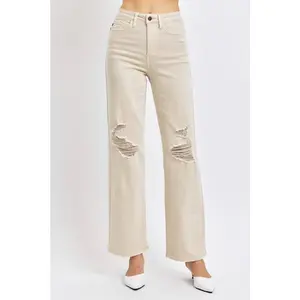 Judy Blue Full Size High Waist Distressed Wide Leg Jeans