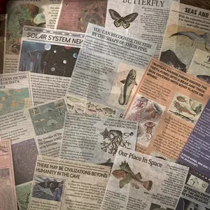 Vintage Newspaper Pattern Sticker, 20pcs Random Color Retro Newspaper Sticker, Book Collage Decoration Sticker, Scrapbooking & Journal Making Material Paper, Adhesive Stickers