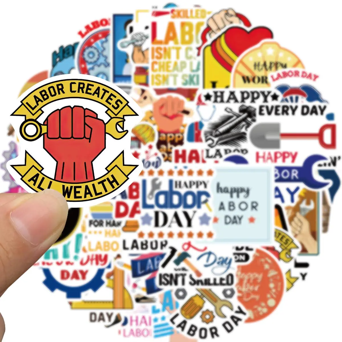Labor Day Themed Sticker, 50pcs/set Colorful Social Worker Gifts for Adults, Vinyl Graffiti Stickers Decals for Laptop, Travel Friendly Stickers