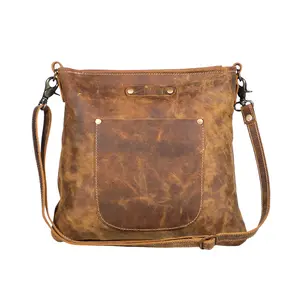 Myra Beast Leather Messenger Bag for Women â€“ Distressed Brown Full-Grain Leather with Adjustable Strap and Front Pocket