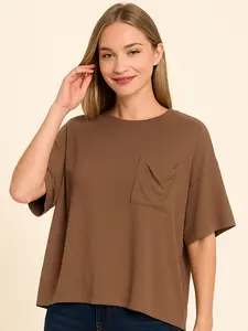 Zenana Women’s Oversized Ribbed Round Neck Short Sleeve Tee – Soft Stretchy Rayon Blend,  Basic Casual Crewneck Everyday Streetwear Top