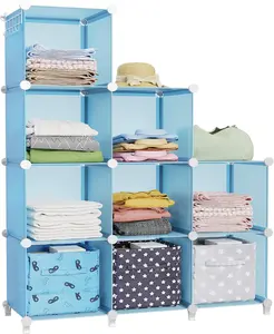 9-Cube Modular Storage Organizer, Blue Closet Shelf for Bedroom & Office