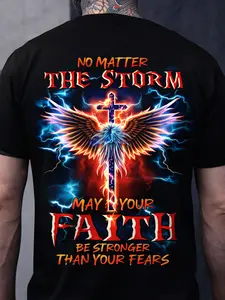 Plus Size Men's Christian Faith T-shirt - Cotton Y2K Street Style, God's Choice, Jesus Print, Suitable for Church, Casual Wear and Christian Gifts - Machine Washable Crew Neck Short Sleeve, Faith-based Fashion, Hip Hop Street Style, Men's Gift Idea