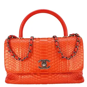 Pre-owned coco channel Python Leather Shoulder Bags Chanel Coco Flap Top Handle Shoulder Bag Red