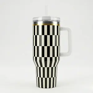 Rodeo 40oz Black & White Plaid Limited Edition Insulated Stainless Steel Water Bottle Soft Blush Finish Portable Leakproof Travel Hydration Tumbler,Aesthetic Black & White Plaid Decor,Mother's Day Gift,A gift for mom