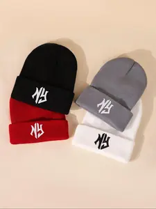 Unisex's Letter Embroidery Beanie, Casual Winter Hats for Men & Women, Daily Slouchy Beanies, Outdoor Knit Hats for Men & Women, Fitted Hats, Fitted Caps, Knitting Beanie