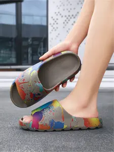 Unisex Splash-Ink Color Slides: Thick Anti-Slip Sole, Summer Outdoor Beach Slippers