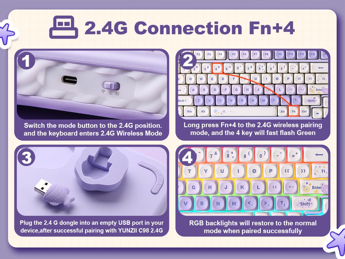 YUNZII C98 Wireless Mechanical Keyboard, 99-Key with Number Pad, BT5.0/2.4G/USB-C Hot Swap Gasket Mount with PBT MOA Keycaps, Custom RGB, Cute Cake Keyboard for Win/Mac