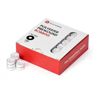 Style L Prewound Paper Side 75D/2(60WT) White Embroidery Bobbins(144 Bobbins)