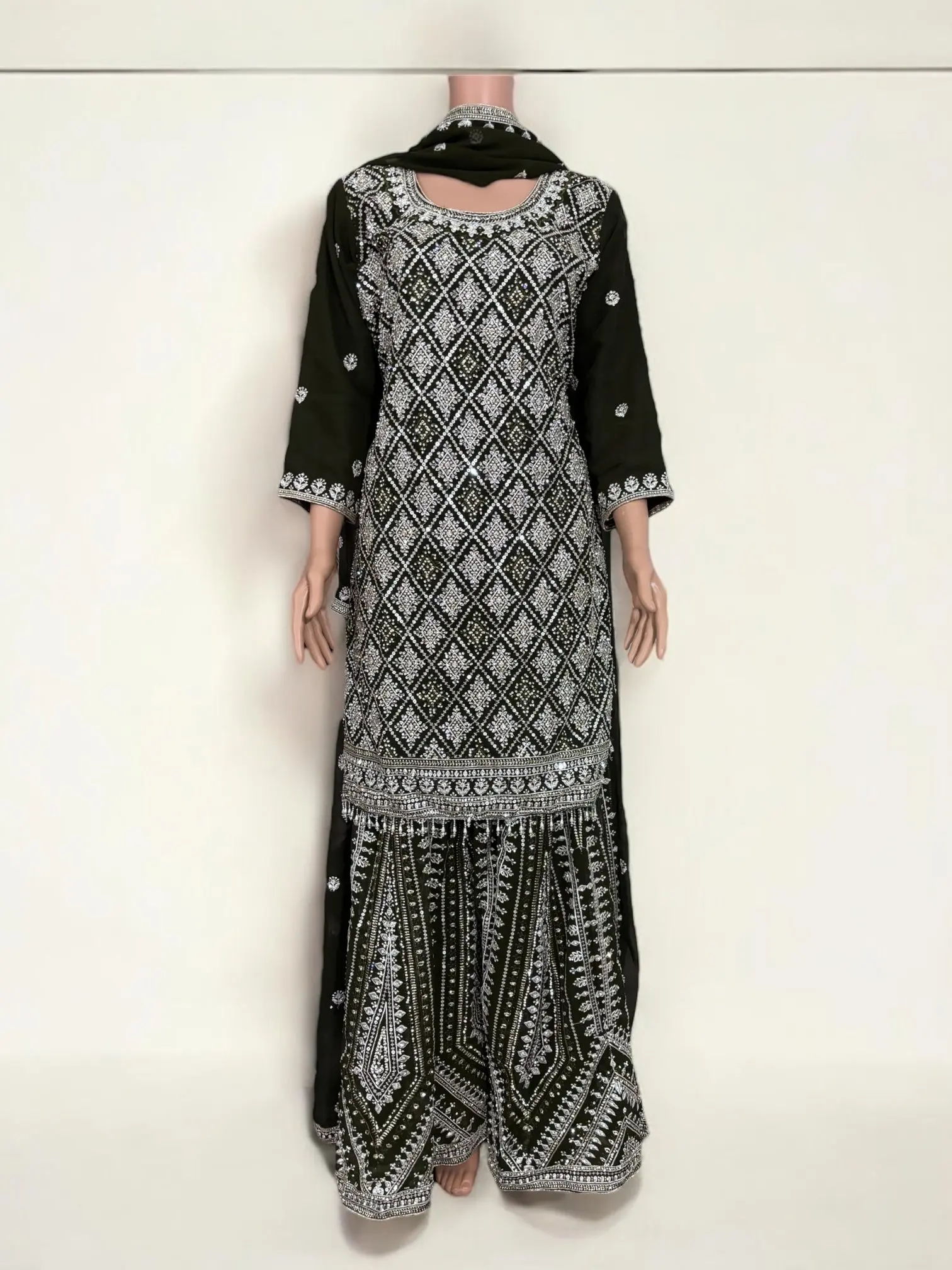 Olive Green- Traditional Designer Salwar Kameez Suit- Ethnic Wear for Women - 224