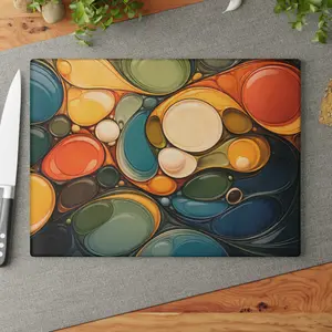 Colorful Abstract Retro Pattern Glass Cutting Board – Modern Kitchen Decor