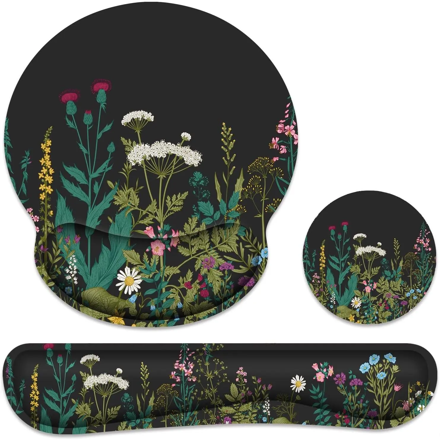 Ergonomic Mouse Pad with Wrist Rest & Keyboard Wrist Rest, Memory Foam Wrist Support for Easy Typing Pain Relief, Ideal for Gaming Office Laptop, Black Flower Ergonomic Mouse Pad with Wrist Rest & Keyboard Wrist Rest, Memory Foam Wrist Support for Easy Typing Pain Relief, Ideal for Gaming Office Laptop, Black Flower