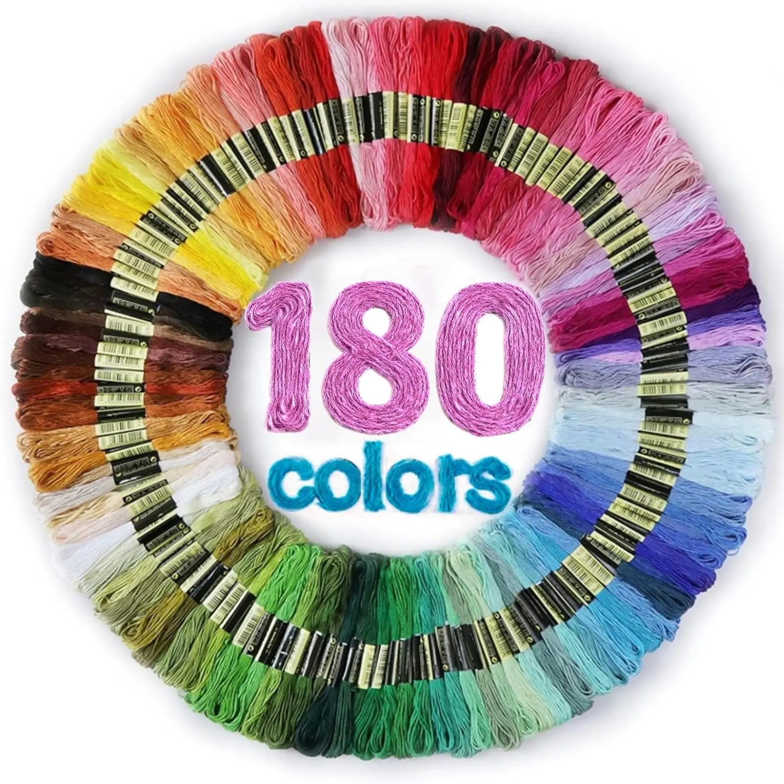 Embroidery Thread Floss, 180p Colors, Sewing Kit | Friendship Bracelet String, Making Bracelets Cross Stitch, Quilting, Thin Yarn Supplies Crochet Rainbow Crafts