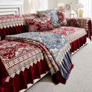 European Style Sofa Cushion Cover, Sofa Couch Covers, Universal Four Seasons Use, Anti-Slip High-End Fabric, Fits Three Seater & Single Seat Sofas