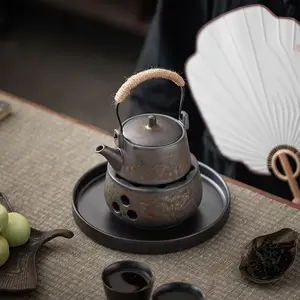 Chinese Kung Fu Tea Set, 1 Set Portable Handmade Tea Pot with Tea Warmer Base, Creative Tea Making Tool for Home Office Garden Travel Camping