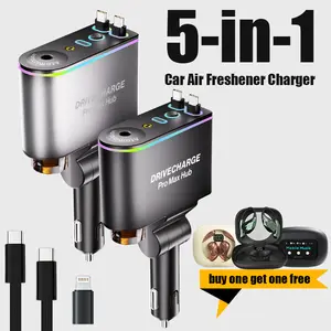 Drivecharge 5-in-1 Car Air Freshener Charger with Intelligent Sensing & Atmosphere Lighting , Plant Extract Formula for Mothers and Youngsters, Vehicle & Travel, Features Intelligent Sensing & Atmosphere Lighting