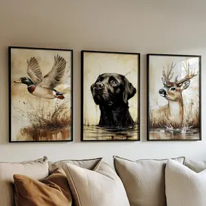 Black Labrador Printable Wall Art Set of 3 Poster Boy Bedroom Nursery Wall Art Hunting Decor Deer Wall Art Mallard Duck Decor