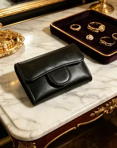 Style Quilted Caviar Wallet, Designer Inspired Trifold Card Holder with Gold Turnlock, Luxury Mini Purse for Daily & Evening