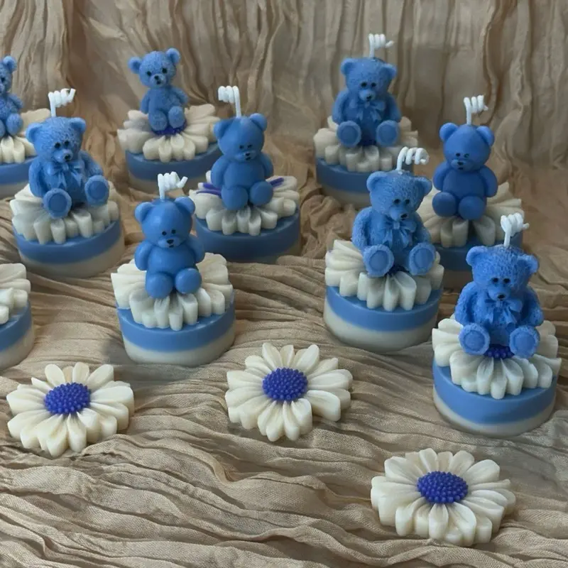Baby Blue Teddy Bear Candle – Handmade Baby Shower Gift