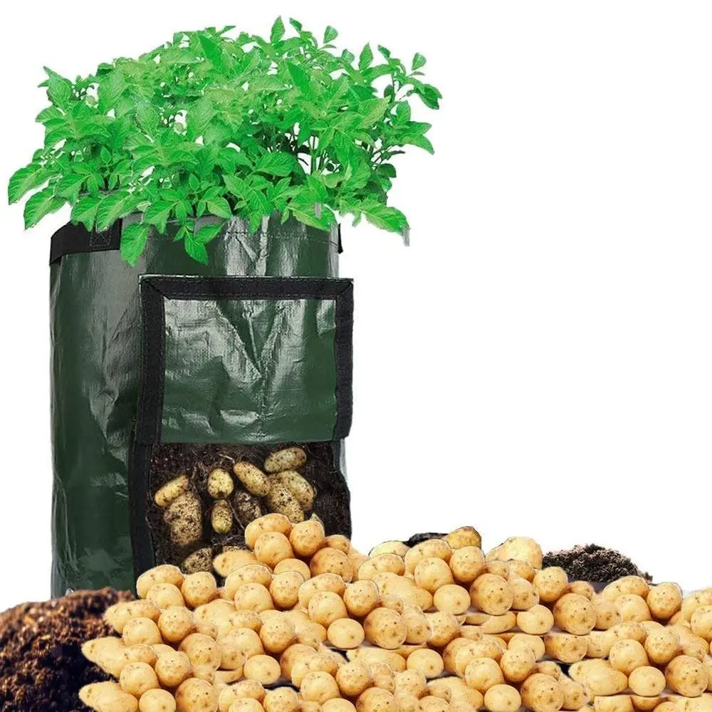 Potato Planting Bag, 7 Gallon Pack, Durable Pe Fabric Planter, Planters for Outdoor Plants, with Flip Cover Harvest Window and Handle, for Onions Fruits Tomatoes Vegetables