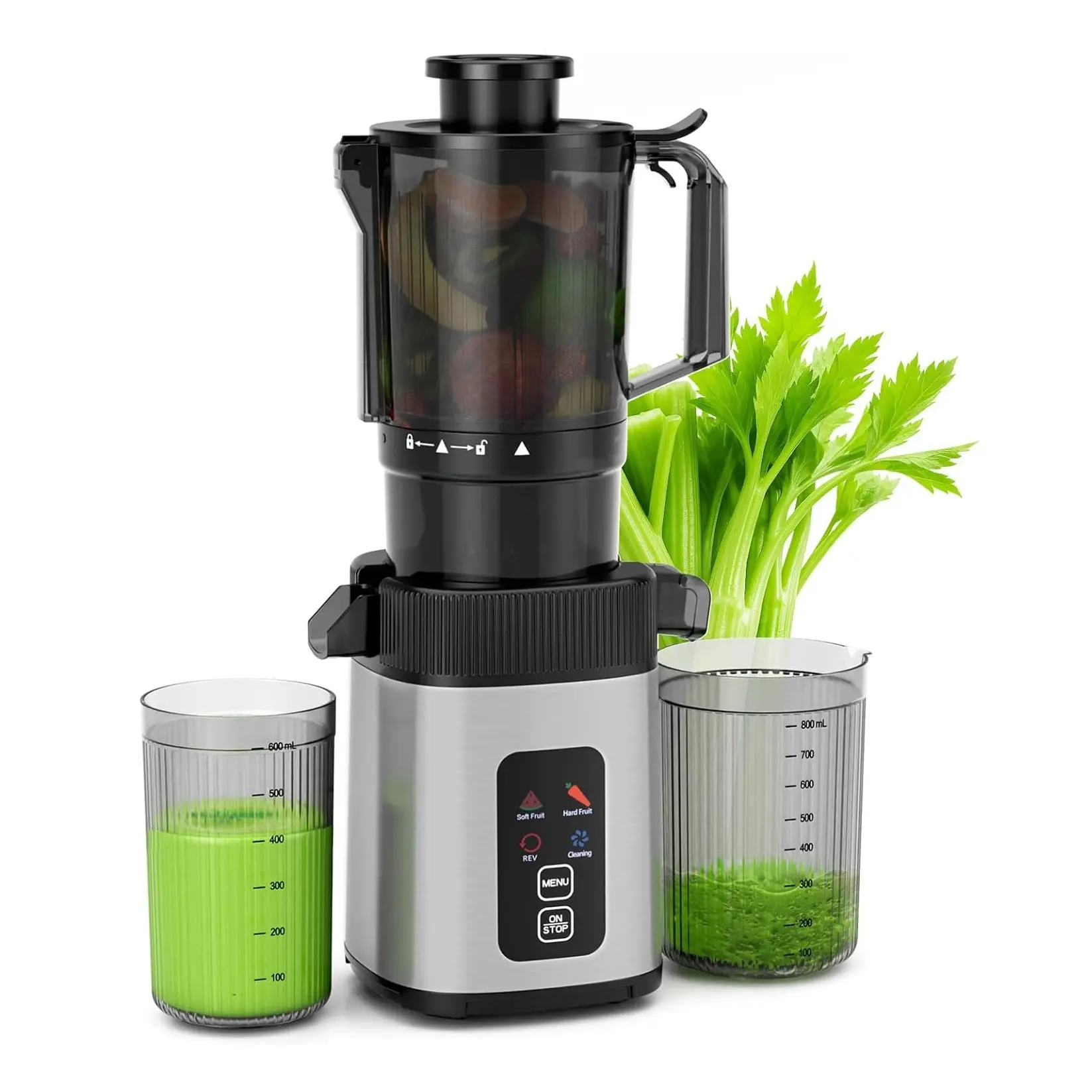 Cold Press Juicer, 4.4" Wide Feed Chute, Slow Masticating for Whole Fruits & Vegetables, Up to 93% Juice Yield, BPA-Free Materials, Quiet Motor, Easy to Assemble & Clean, for Home Kitchen, Dorm, Office,
