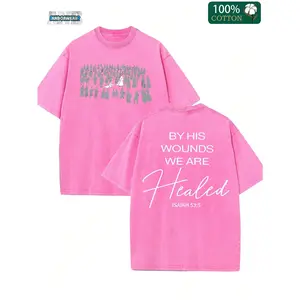 230g Pure Cotton Washed Short Sleeved Double-Sided Printed T-Shirt, With The Print Pattern Of "Christianity Baptized Because Of His Wound". Retro Hip-Hop Style, Suitable For Valentine's Day, St. Patrick's Day In Summer, Party Gifts