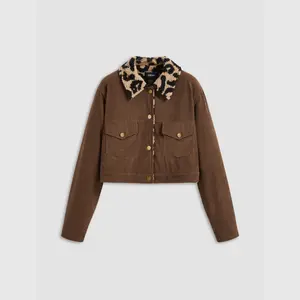 Cider [size 2-10] Corduroy Collar Pocket Jacket With Leopard Fleece Lining