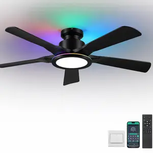52" Low Profile Ceiling Fanlight with Adjustable RGB Lighting, Modern Mood Lighting, Remote & APP Control, 3 CCT Dimmable, 6 Speeds, Reversible DC Motor for Bedroom, Living Room-8241