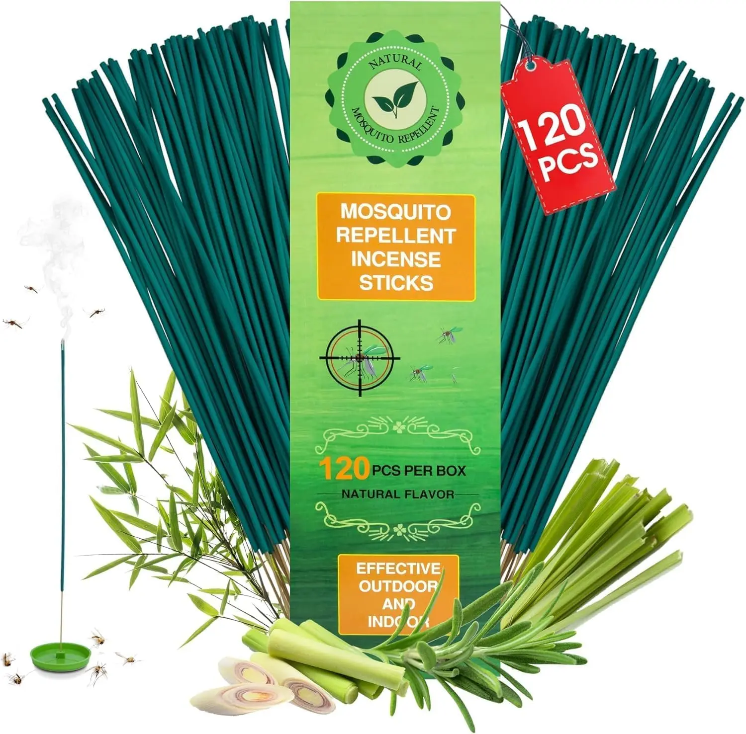 120 Pcs Citronella Oil Mosquito Incense Sticks, Natural Mosquito Repellent Outdoor Patio Plant-Based Bug Repellent for Patio Camping Essentials Fishing Backyard Travel Mosquito Control