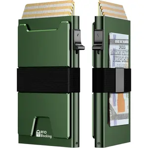 Smart Card Wallet for Men Slim: Minimalist Wallet For Men - RFID Blocking Pop Up Front Pocket Wallet, Metal Wallet 11 Card Holder