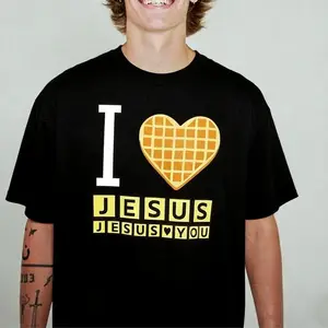 I Love Jesus Jesus Love You Waffle Comfort Colors Shirt, Bryce Crawford Merch, Christian Apparel Graphic Tee, Funny Christian Breakfast T-shirt, Unisex Casual 100% Cotton  Inspirational Quote TShirt, TikTok Viral Unisex Comfort Colors rock