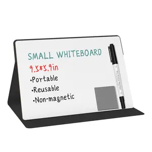 Portable Small White Board,Reusable Dry Erase Board with Stand,Desktop Whiteboard for Office Meeting Bussiness Home 9" x 6" with marker, wipe cloth