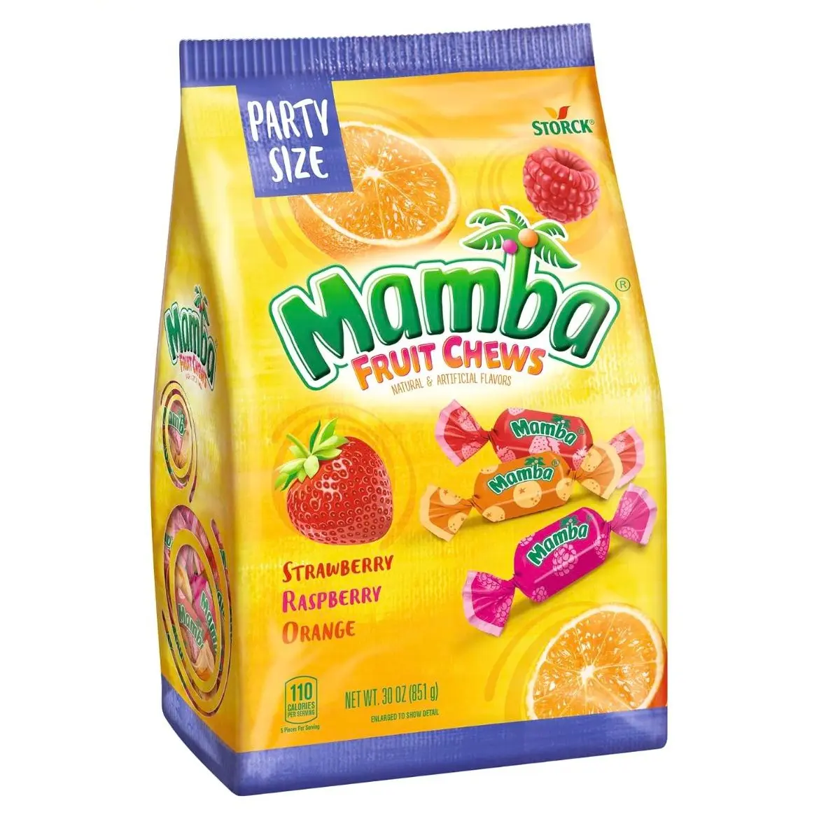 Mamba Candy Fruit Chews - Individually Wrapped Flavored Chews for Halloween, Parties, and Snacks - Assorted Flavors Variety Pack with Strawberry, Raspberry, and Orange - 30 oz Bag (Pack of 1)