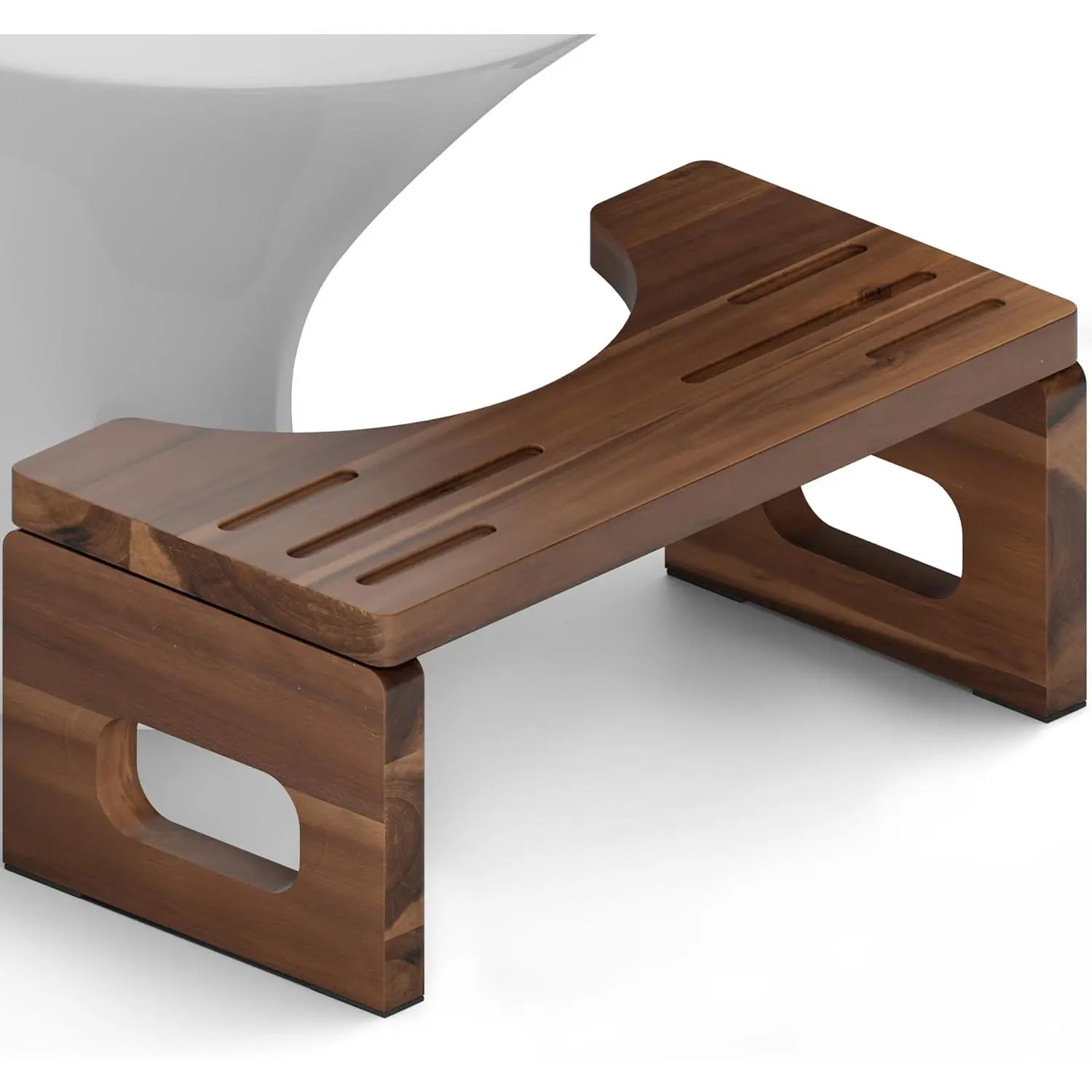 Foldable Poop Stool, Acacia  Toilet Stool for Potty , 7 Inch Collapsible Bathroom Aid, Folding Non-Slip Squat Platform for Adults (Walnut, 16.9''L x 8.7''W x 7.1''H)
