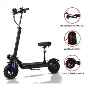 N9 Foldable Off-Road Electric Scooter with Seat for Adults 1200W Motor 48V 18Ah Battery 11" Tires 55km/h Speed 40-60KM Range Dual-Motor Portable Brake Max Load 200KG IPX5 Waterproof