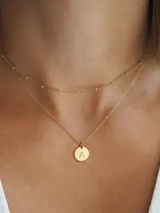 Double Layer Round  Shaped Necklace, Elegant Minimalist Pendant Necklace for Women & Girls, Fashion Jewelry for Party, Daily Decor, Trendy All-match & Exquisite Jewelry for Birthday Gift, Initial Letter Necklace