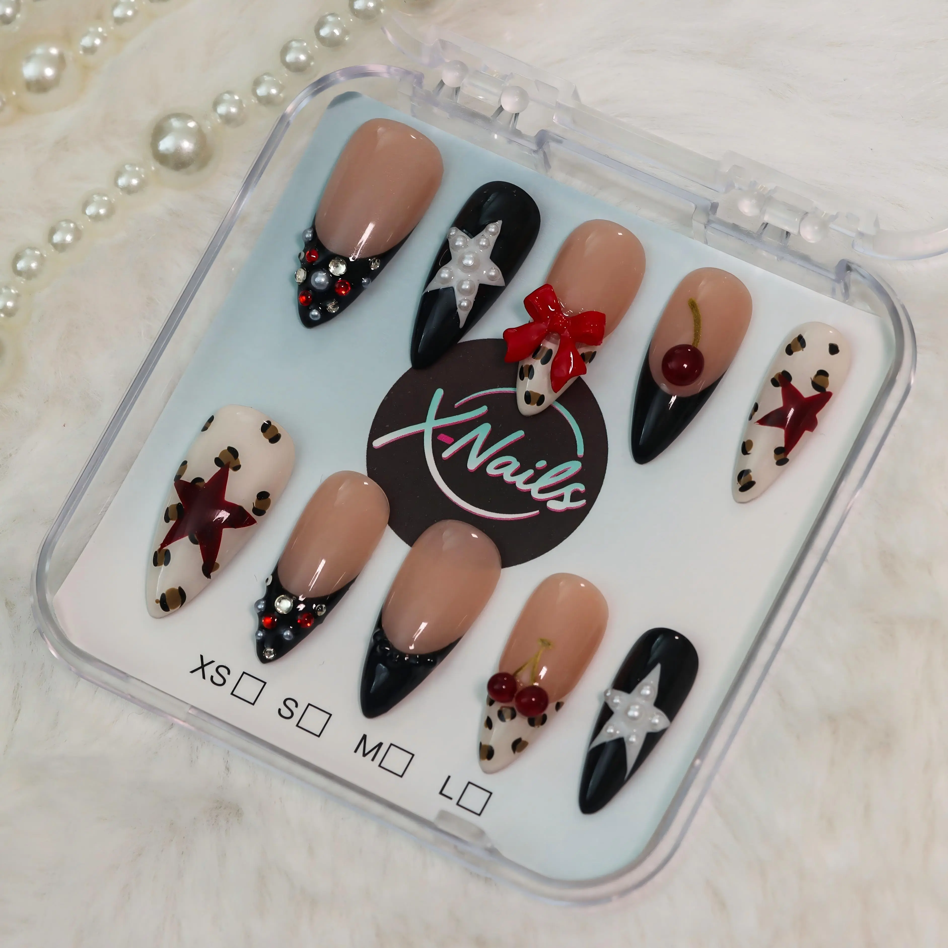 Xnails HEART SNIPER 10pcs Handmade Almond Shape Press-On Nails, Reusable, Salon-Quality, Glossy Design, Single Item